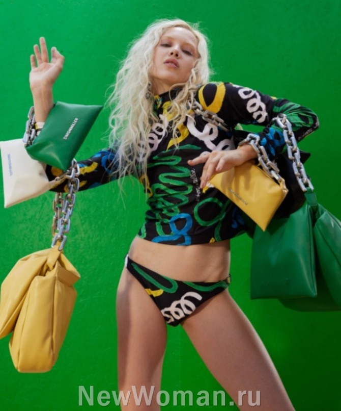 мягкие летние модные сумки - модели в желто-зеленой цветовой гамме - Simon Miller Resort 2023, Нью-Йорк