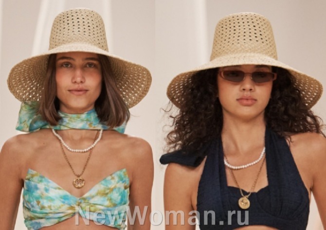 плетеные пляжные шляпы из соломы с высокой тульей - летние и курортные тренды 2023 года