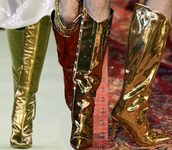 модные сапоги металлика золотого цвета - женские обувные тренды 2023 года от дизайнерских домов Bottega Veneta, Bronx and Banco 