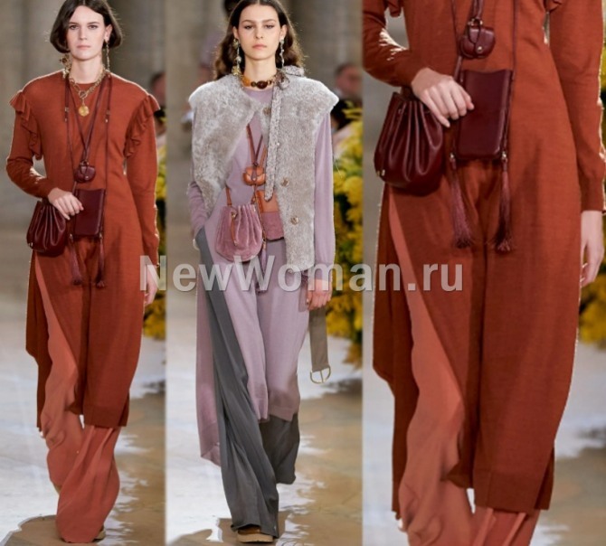 стильные элегантные теплые трикотажные зимние комплекты платье с брюками - тренды 2023 года от бренда Ulla Johnson, Нью-Йорк