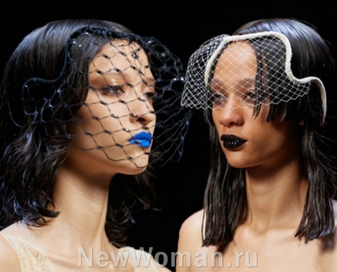 модные аксессуары 2023 для средних волос - Lanvin, Париж, вуалетка