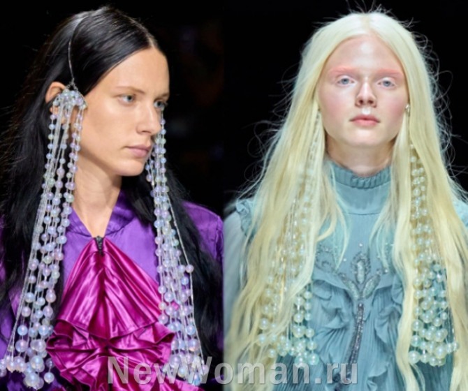 аксессуары для длинных волос весна-лето 2023 - висячие бусины в виде наушников
