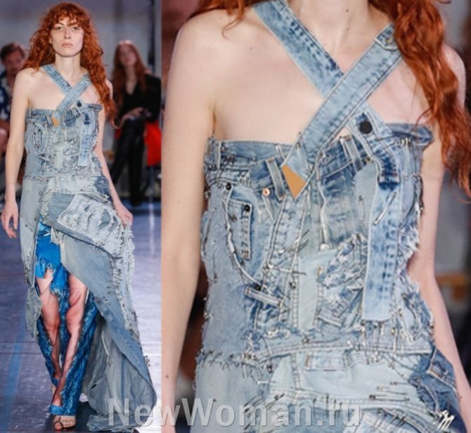 модный джинсовый летний сарафан макси 2023 года со срезанными плечами и перекрещенными лямками на груди