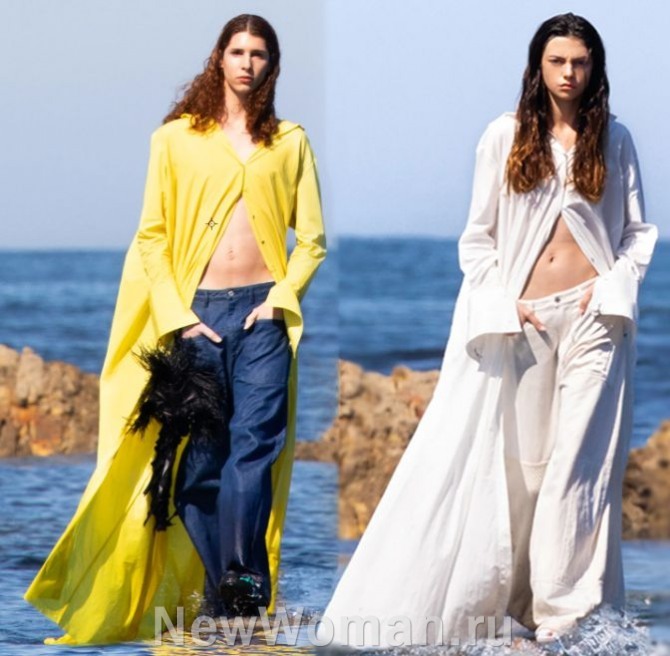 главные тенденции летних палтьев 2023 года - макси платье в рубашечном стиле в комплекте с брюками