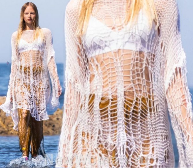 горячий тренд пляжной моды 2023 - сетчатые трикотажные платья-туники