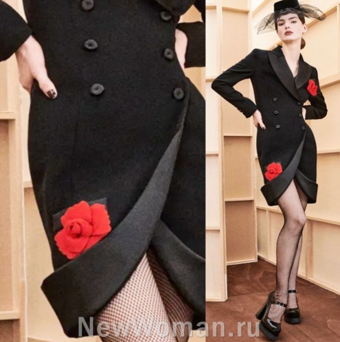 роскошные вечерние дизайнерские черные бархатные платья 2024 года с декором из объемных бутонов роз красного цвета