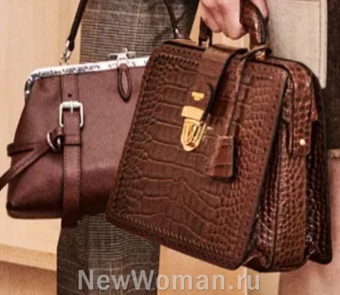 какие женские сумки из коричневой матовой и тисненой кожи самые модные в 2024 году - фото итальянских моделей
