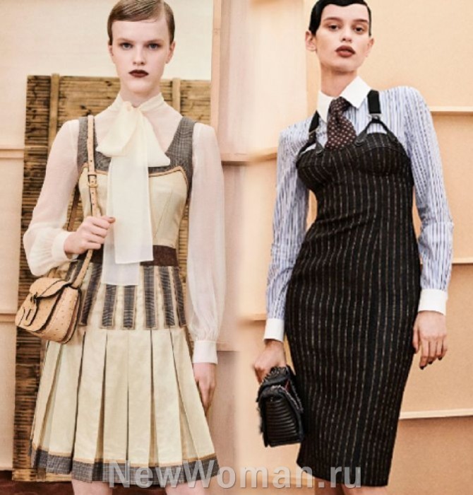 какие деловые платья-сарафаны модные в 2024 году - фото из итальянских дизайнерских коллекций