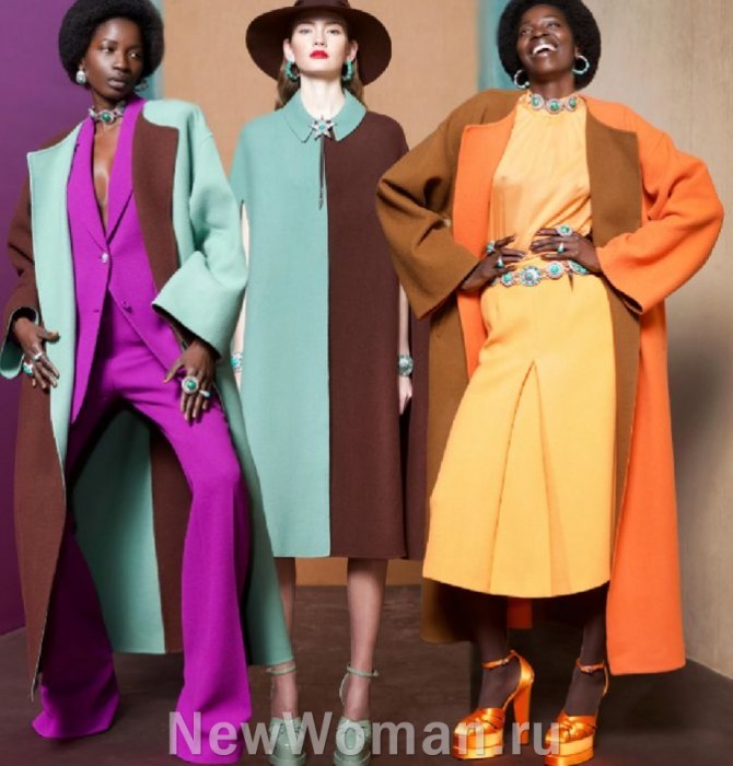 модные женские плащи 2024 года - фото двухцветных моделей из Италии