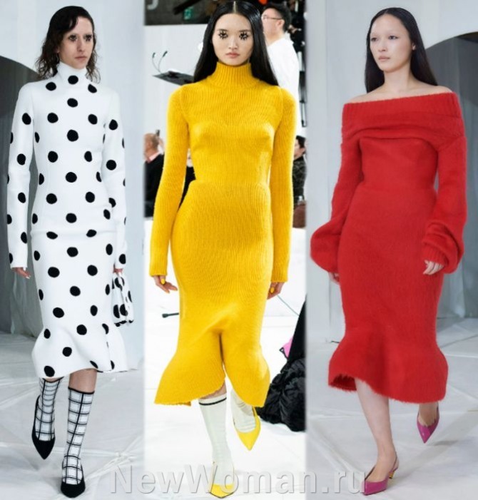 самые модные зимние платья 2024 года от итальянского бренда премиум-класса Marni - облегающие трикотажные платья с юбкой годе