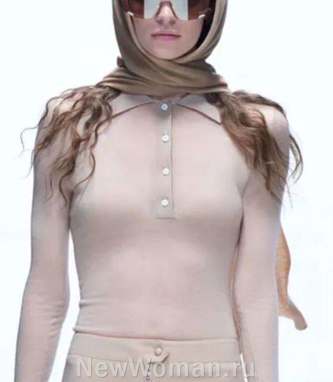 трикотажная блузка поло с застежкой на четыре пуговицы, с длинными рукавами - цвет пыльной розы