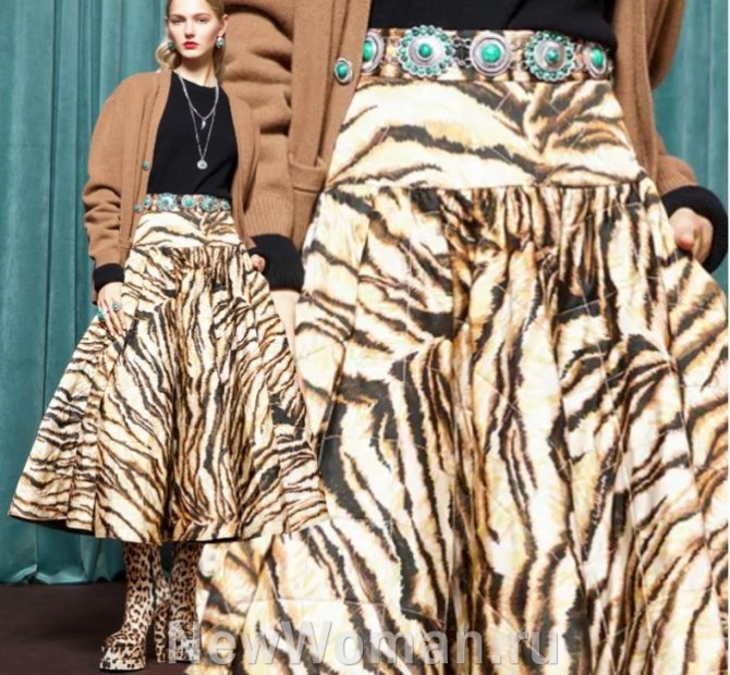 пышная юбка миди с принтом зебры - на кокетке - мода 2024 года из Италии