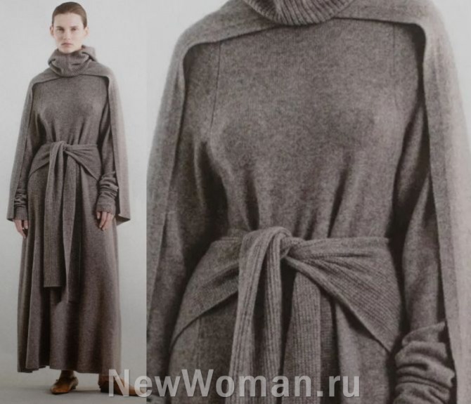 модные платья осень-зима 2024 из плотного серого трикотажа - многослойность, вторичное использование старых вещей