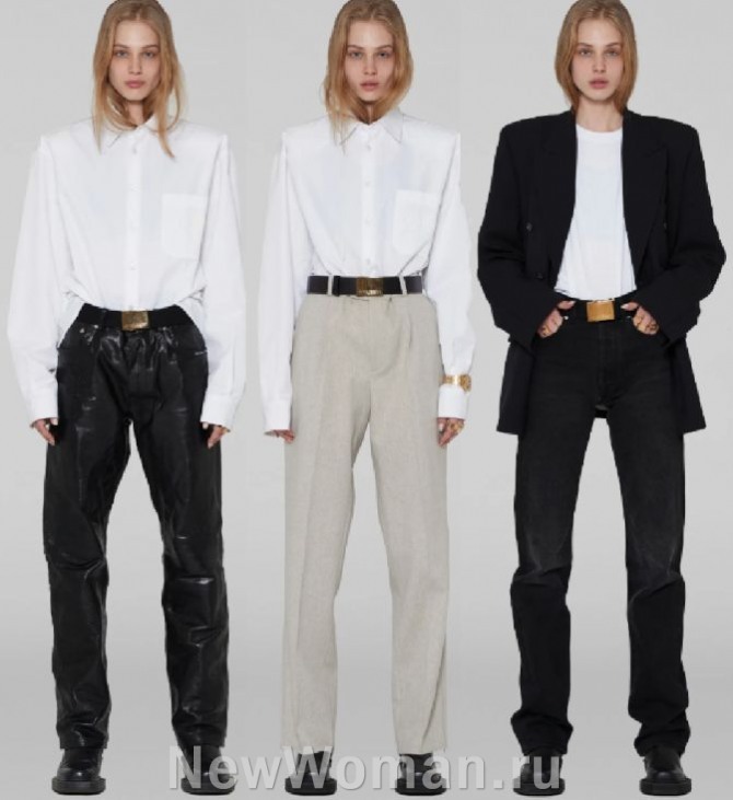 деловая молодежная мода 2024 года для девушек - брюки в стиле унисекс с высокой посадкой