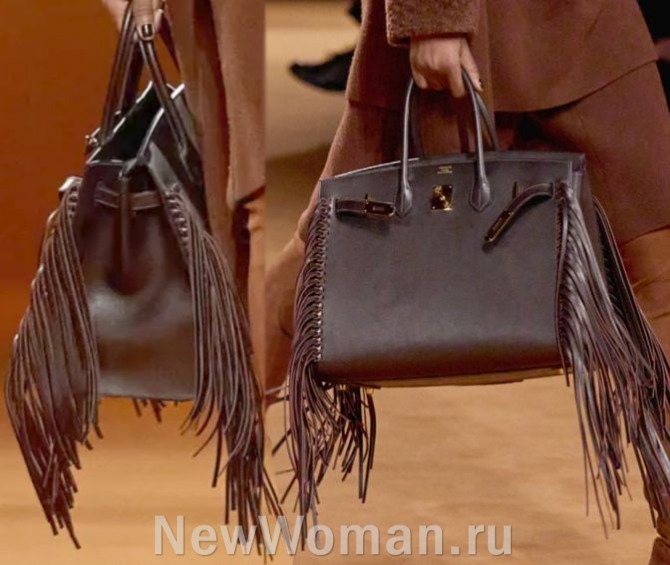 женская сумка-тоут 2024, кожаная темно-коричневая сумка прямоугольной формы жесткой конструкции, с бахромой