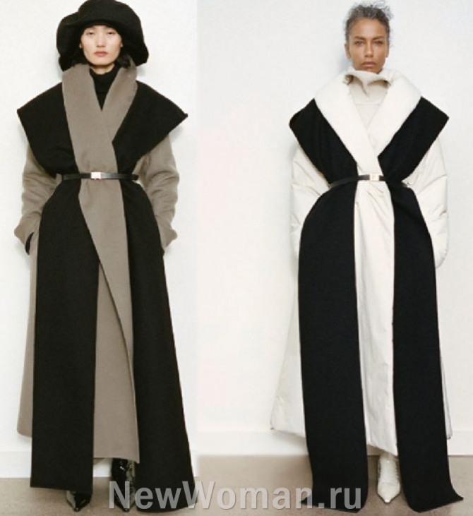 красивые элегантные женские пальто мидакси с длинными палантинами-шарфами - лучшие тренды пальтовой женской моды 2024 года
