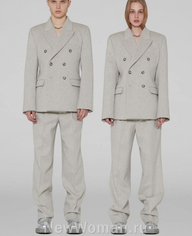 деловые костюмы для девушек из мужского гардероба с застежками на мужскую сторону - мода 2024 года