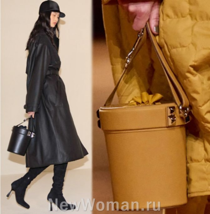 главные тенденции в моде на женские сумки 2024 года - сумка-ведро из искусственной кожи с крышкой