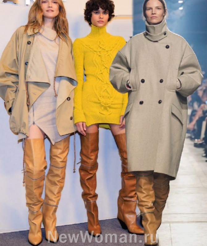 трехступенчатые женские демисезонные ботфорты из светло-коричневой кожи - с чем носить и сочетать в 2024 году - тренды из Франции