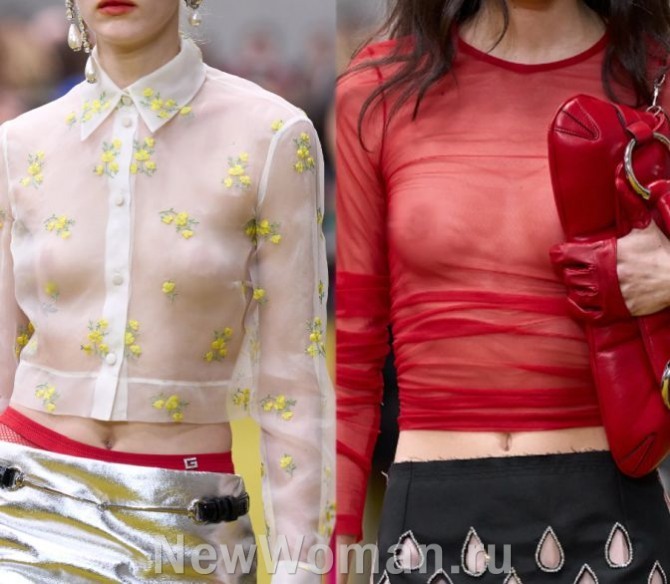 прозрачные блузки белого и красного цвета - главные тренды в моде на женские блузки 2024 года