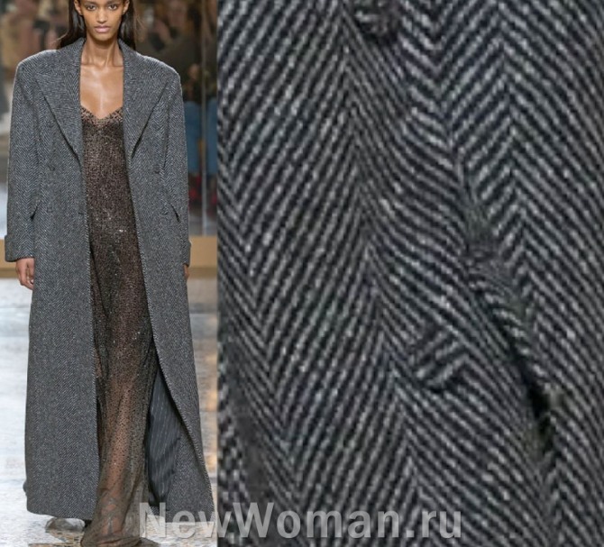 серое женское демисезонное пальто макси 2024 года, сшитое из драпа в рубчик
