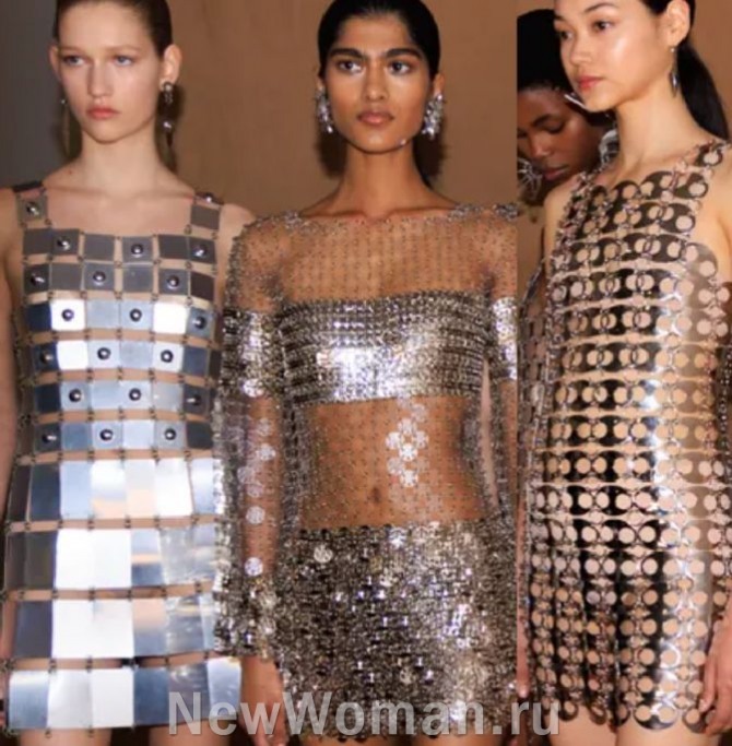 блестящие новогодние короткие платья для девушек на 2024 год из металлической сетки или металлических пластин, платье-"кольчуга" на вечер