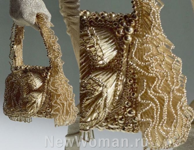 вечерняя сумочка необычного дизайна из жемчуга и металла - коллекция 2024 года Dolce & Gabbana, FALL 2023 READY-TO-WEAR (Миланская неделя моды)