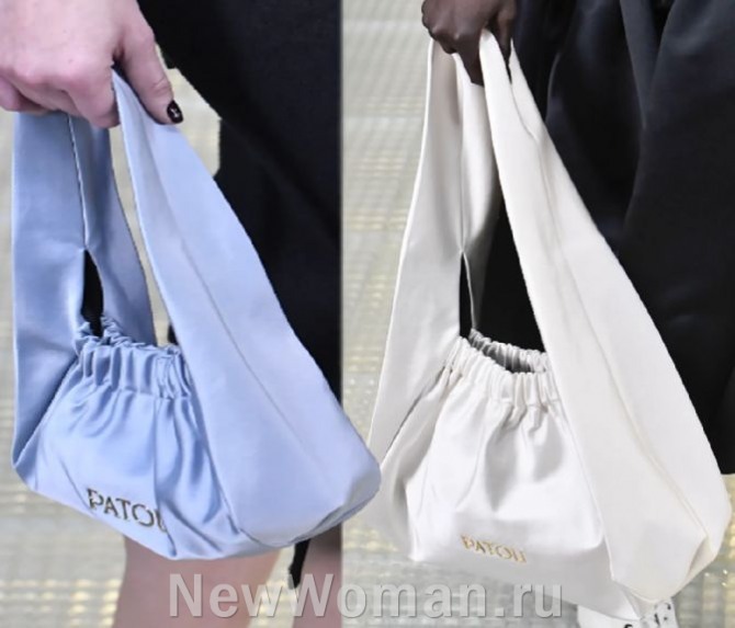 женская тканевая мягкая сумка хобо 2024 года белого и нежно-голубого цвета - на широкой ручке с резинкой вместо застежки