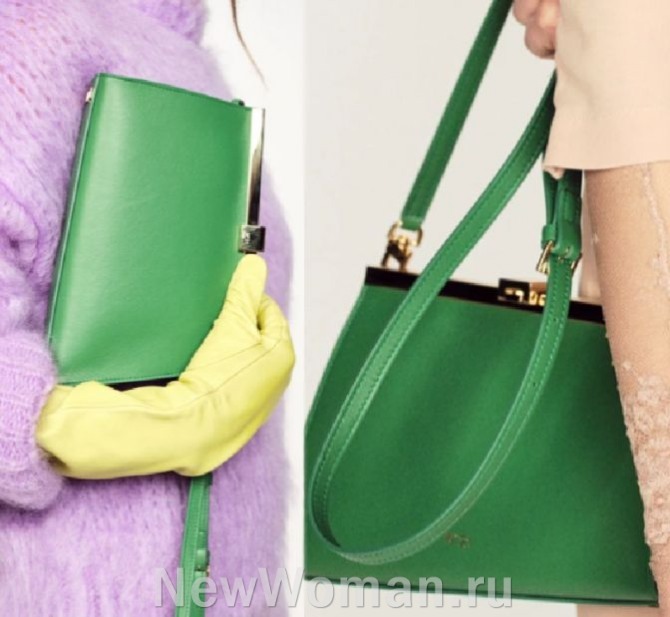 модные женские кожаные сумки 2024 зеленого цвета с жесткой металлической защелкой-фермуаром, с длинным ремнем кросс-боди