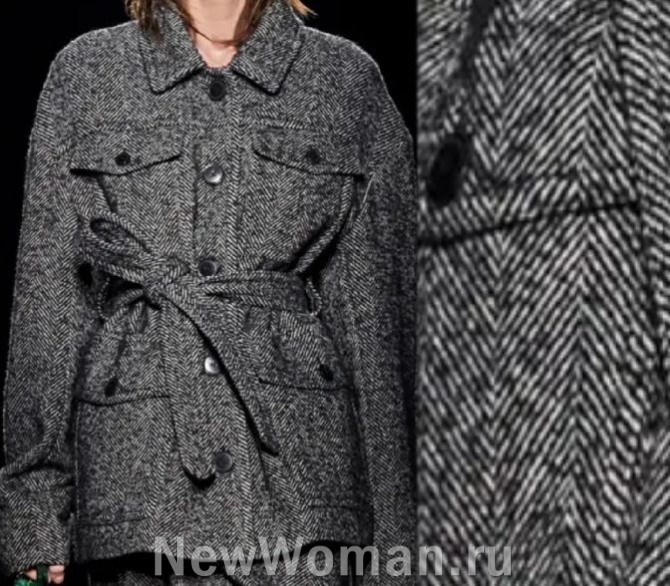 уличная женская мода 2024 года из Парижа - куртка из драпа в ёлочку