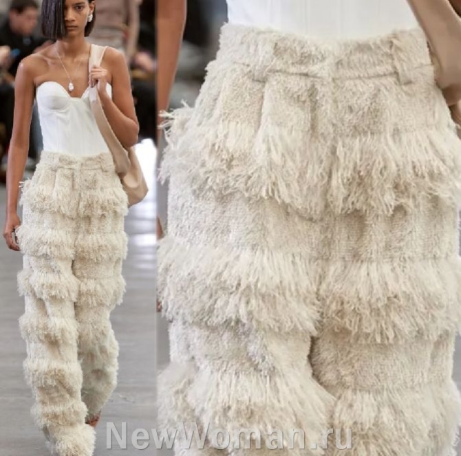 дизайнерские женские брюки 2024 года из толстых нитей, имитирующих мех от бренда Rokh, FALL 2023 READY-TO-WEAR (Парижская Неделя моды)
