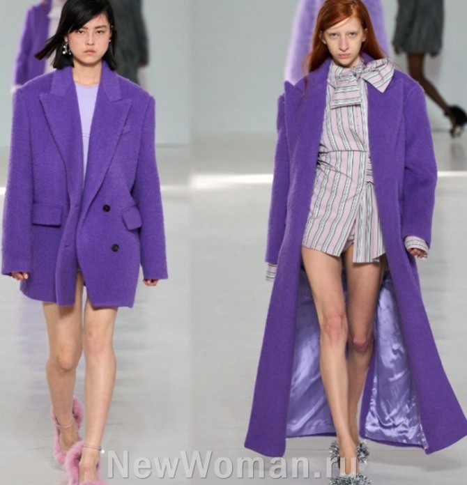 женские пальто цвета лаванды - мода на верхнюю уличную одежду 2024 года из Италии, Миланская Неделя моды