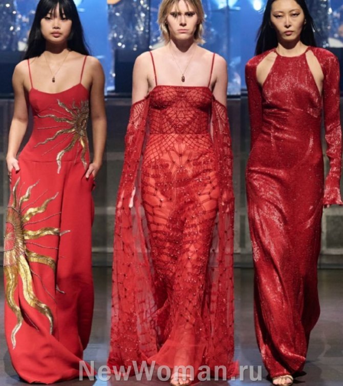 новинки вечерних платьев 2024 года красного цвета