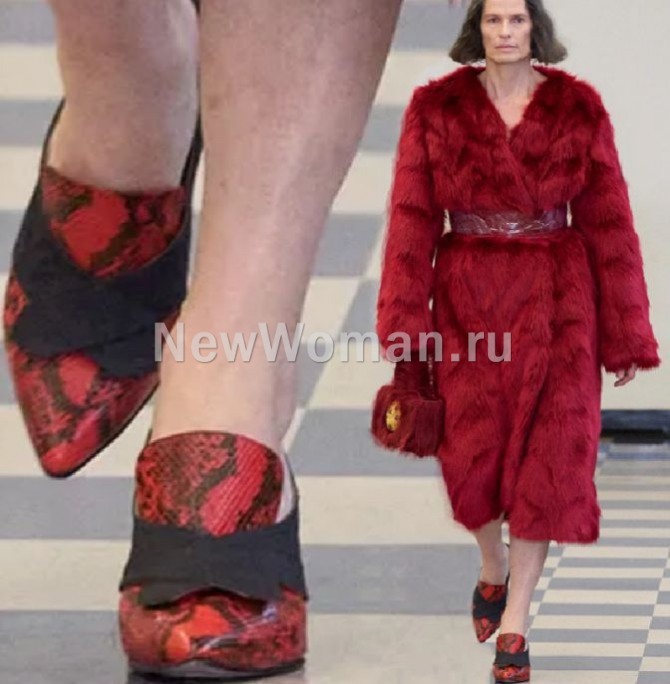 фото модных зимних туфель 2024 года, лоферы с принтом кожа питона