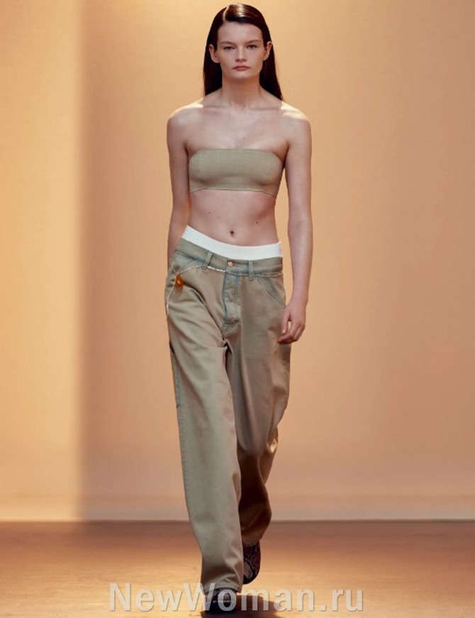 летние женские брюки 2024 года, брюки с низкой посадкой из плащевки цвета кофе с молоком, брюки плюс топ бандо