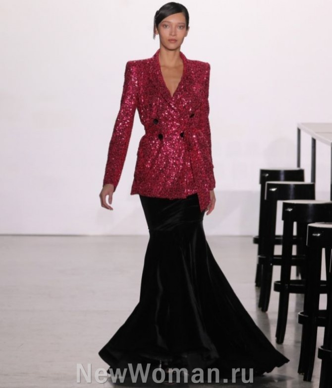 юбка-русалка из черного бархата - тренды в моде на женские юбки 2024 года