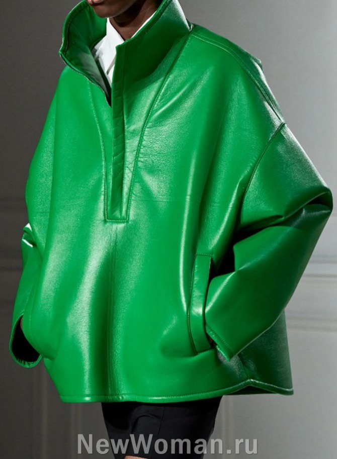 новые тренды в женских кожаных куртках 2024 года, цветная куртка анорак из искусственной кожи