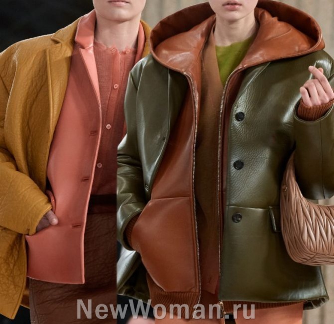 двухслойные кожаные женские куртки 2024 года - одна куртка надета на другую