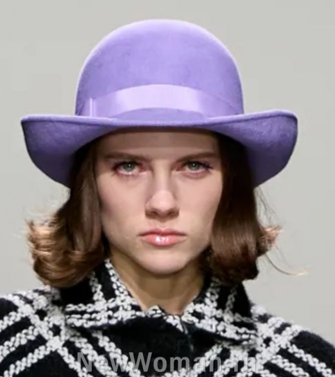 женская шляпа-котелок лавандового цвета