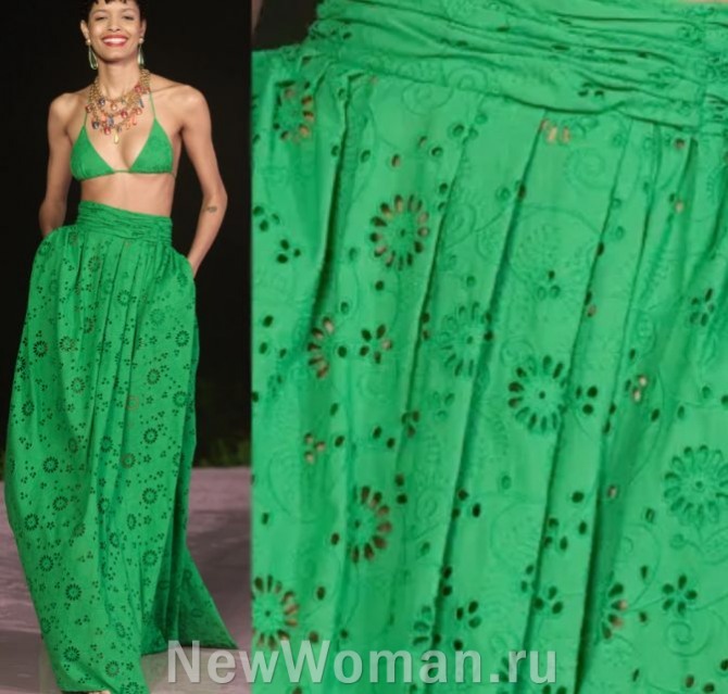 летний модный комплект из хлопкового шитья кислотно-зеленого цвета - бальная юбка в пол и бюстгальтер с ушками 