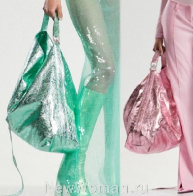 сумка-мешок неонового цвета из металлизированного блестящего материала