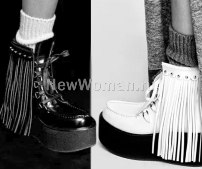 модные осенние женские ботинки 2024 на платформе, со шнуровкой и бахромой