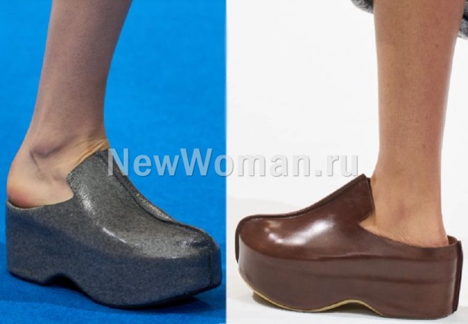 какие женские туфли без задника модные в 2024 - сабо-лоферы на толстой подошве