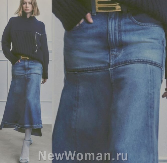 юбка годе миди из джинсовой ткани на кокетке - Victoria Beckham (Лондон), Resort 2024