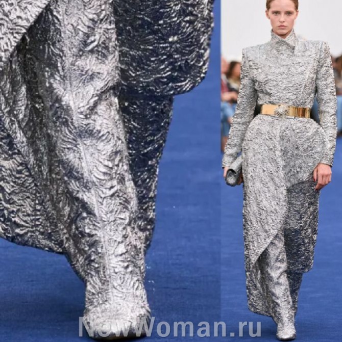 серебряные женские сапоги металлика для особого случая - высокая мода из Парижа на 2024 год