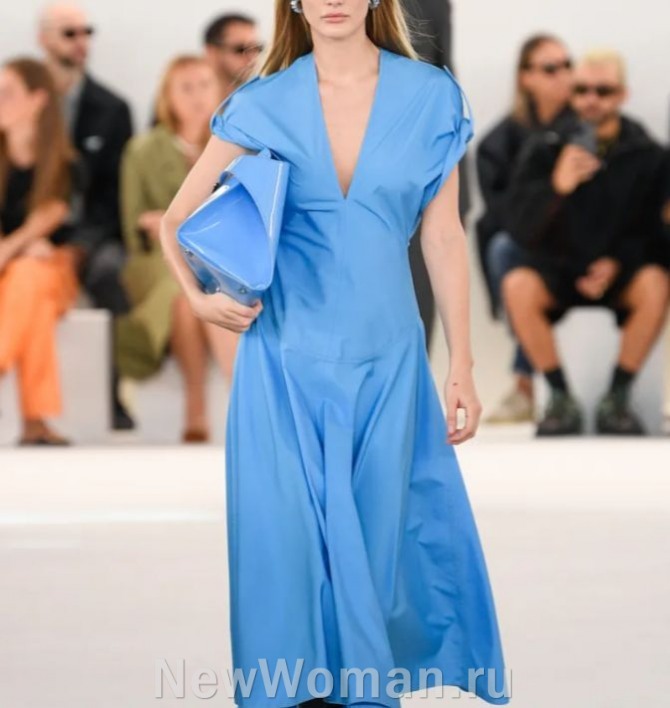 модное летнее голубое платье миди 2024 года из полиэстера, платье с рукавами кимоно, платье с удлиненной талией