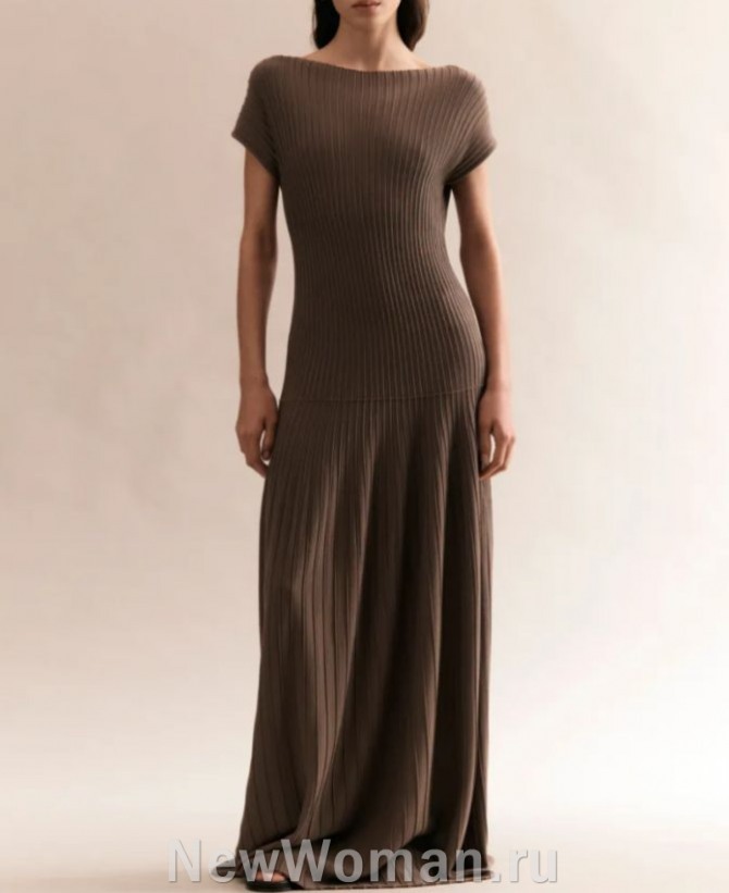  коричневое платье макси из трикотада "лапша"