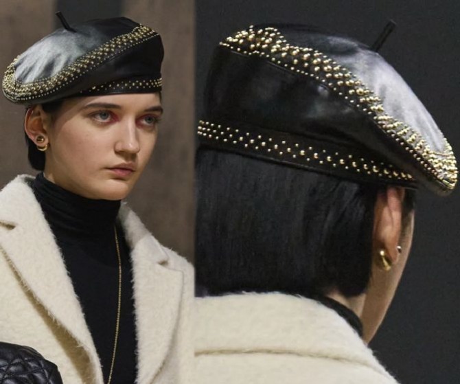 кожаный берет с заклепками от модного дома Christian Dior, FALL 2024 READY-TO-WEAR, Париж