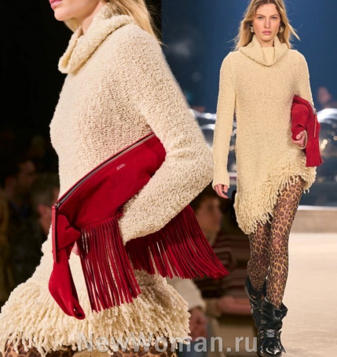 тренды 2025 модные платья зимнее платье-свитер с леопардовыми легинсами - Isabel Marant, FALL 2024 READY-TO-WEAR, Париж