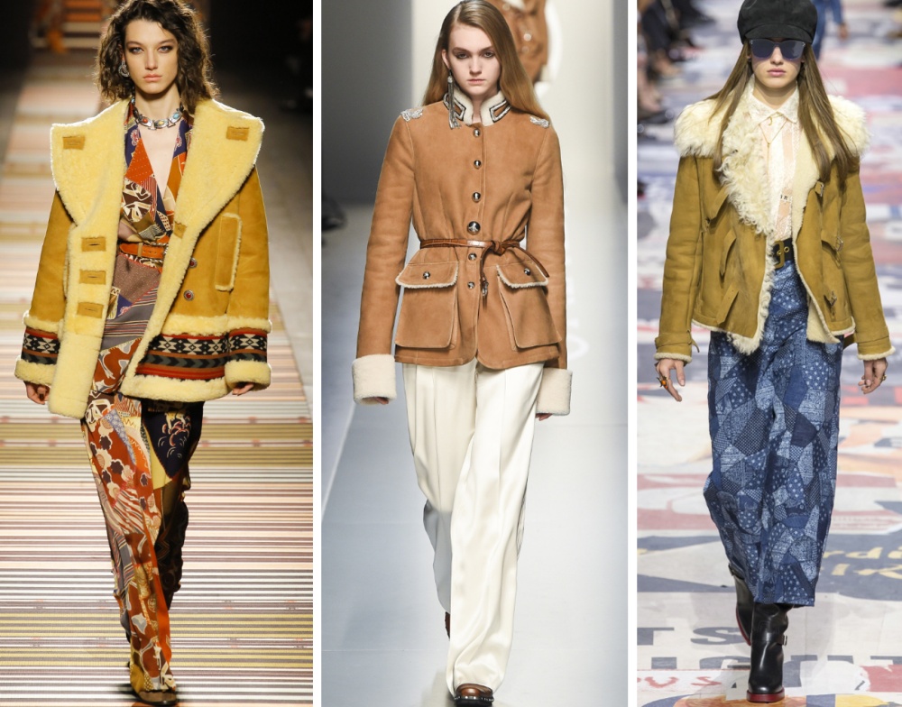 красивые женские дубленки-куртки - мода 2019 года, дизайнеры Etro, Ermanno Scervino, Christian Dior